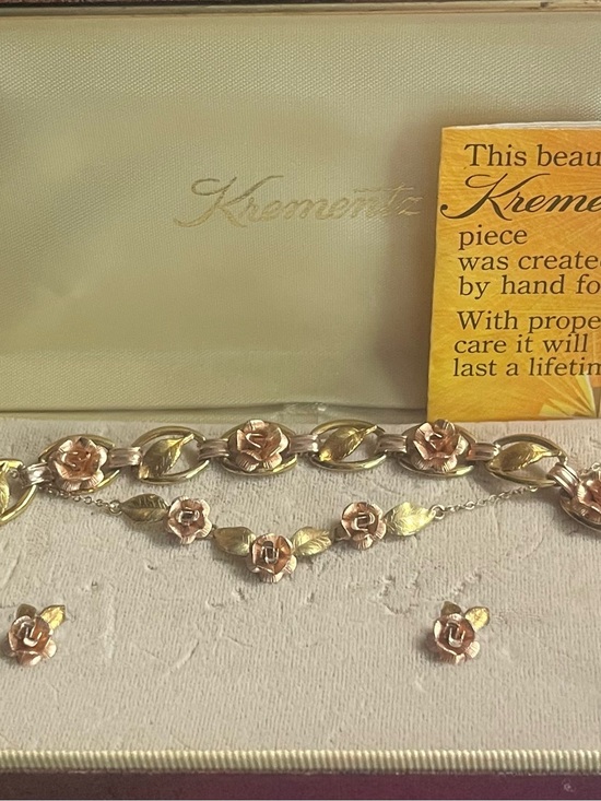 Krementz Jewelry - Vintage Krementz Rose Gold Overlay Jewelry Set 3 Piece Boxed